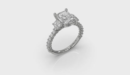 Interwoven Emerald Cut Three Stone Engagement Ring