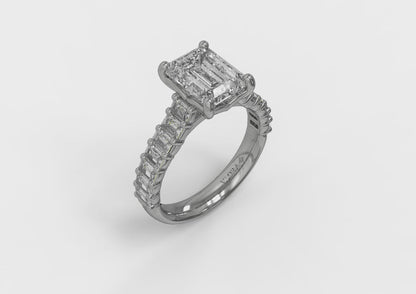 Emerald Cut Engagement Ring with Baguette Diamond Band