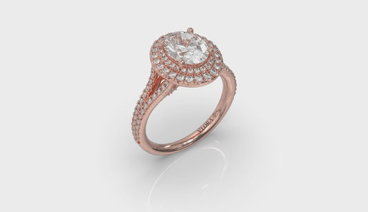 Delicate Double Halo Engagement Ring with Split Shank