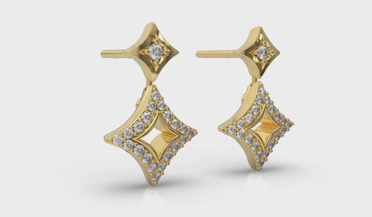 Diamond Double Vlora Star Open Motif Drop Stud Earrings