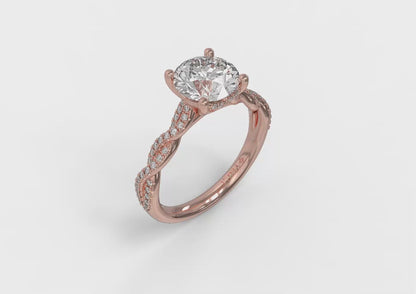 Twist Diamond Engagement Ring with Hidden Halo