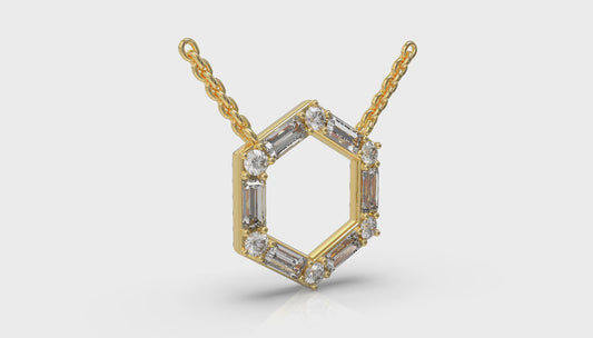 Diamond Baguette Open Honeycomb Pendant Necklace