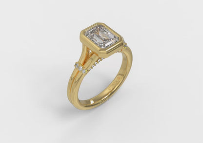 Diamond Accent Bezel Emerald Cut Engagement Ring
