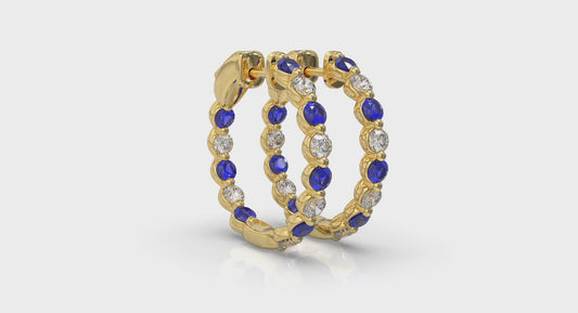 Inside Out Diamond and Blue Sapphire  Hoop Earrings