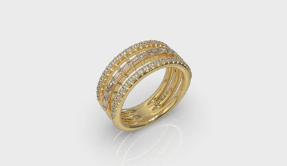 Diamond Open Three Row and Diamond Baguettes Ring