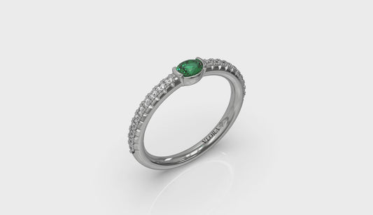 Diamond and Oval Emerald Centerstone Ring
