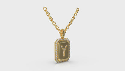 Diamond Medallion Alphabet Pendant Link Necklace, Y