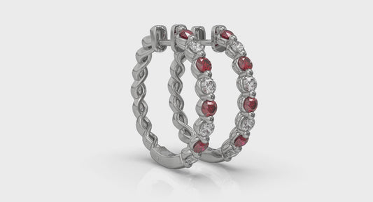 Diamond and Ruby Twist Hoop Earrings