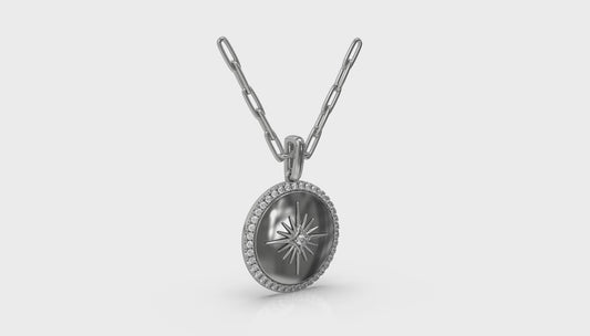 Center Starburst Diamond and Bezel Pendant Necklace