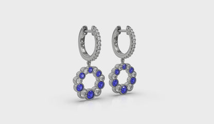 Round Bezel Set Diamond and Sapphire Circle Drop Earring