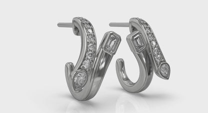 Pear and Emerald Diamond Bypass Hoop Earrings
