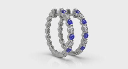 Diamond and Blue Sapphire  Twist Hoop Earrings