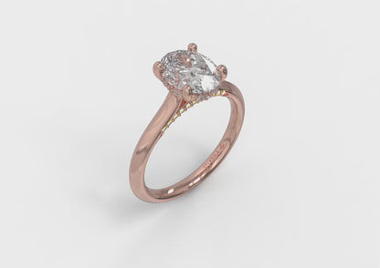 Solitaire Oval Engagement Ring with Hidden Halo