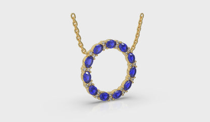 Oval Blue Sapphire and Diamond Open Circle Pendant Necklace