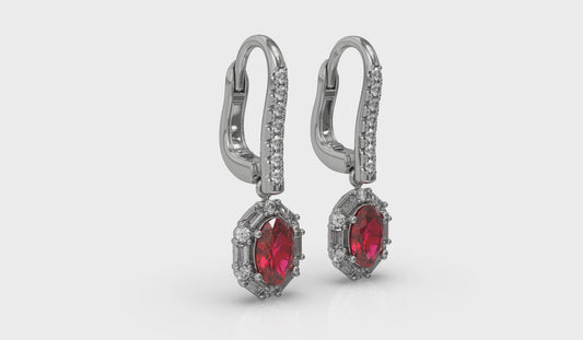 Oval Ruby and Diamond Baguette Earrings