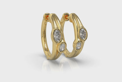 Oval Shaped Diamond Bezel‑Set Two‑Stone Huggies