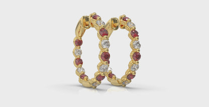 Inside Out Diamond and Ruby  Hoop Earrings