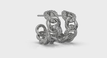 Alternating Diamond Link Huggie Hoop Earrings