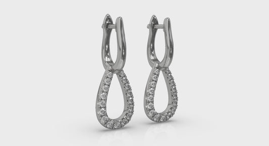Diamond Open Tear Drop Link Earrings