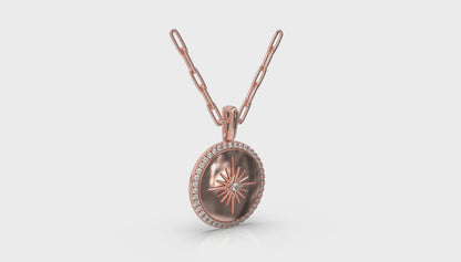 Center Starburst Diamond and Bezel Pendant Necklace