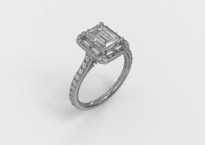 Deco Elegance Emerald Cut Halo Engagement Ring
