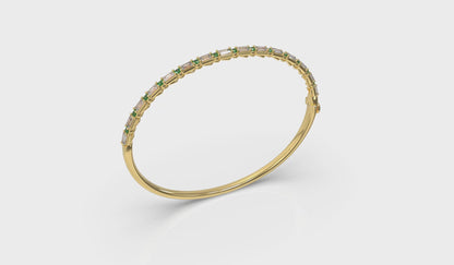 Diamond Baguette and Emerald Hinged Bangle