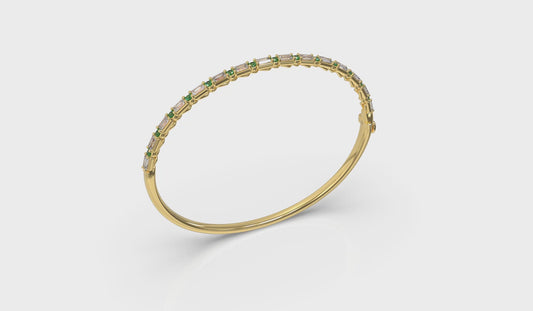 Diamond Baguette and Emerald Hinged Bangle