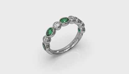 Oval and Round Bezel Set Diamond and Emerald Ring