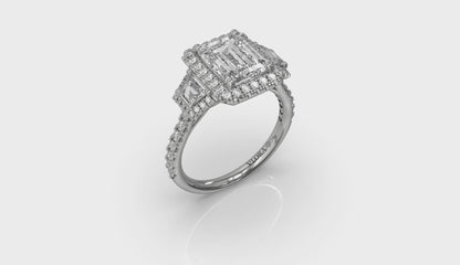 Trio Emerald Cut Halo Engagement Ring