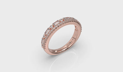 Diamond and Diamond Baguette Two Row Ring