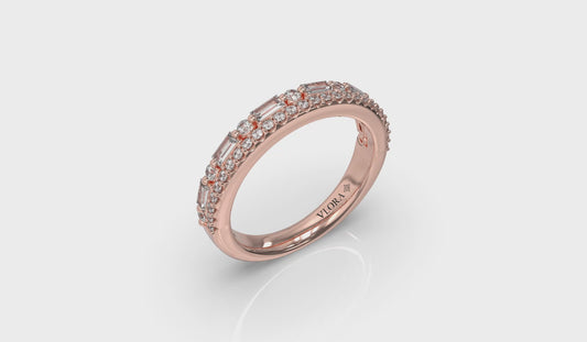 Diamond and Diamond Baguette Two Row Ring