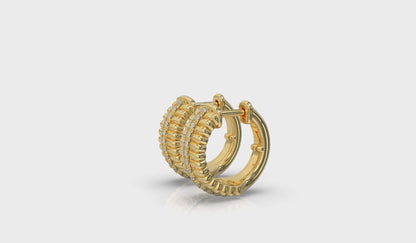 Fluted Huggie Earrings with Center Diamonds