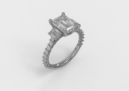 Interwoven Emerald Cut Three Stone Engagement Ring