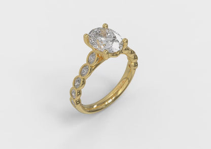 Bezel Oval Diamond Band Engagement Ring