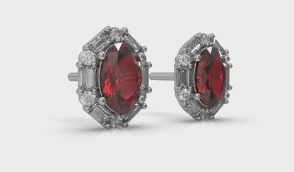 Oval Ruby and Diamond Baguette Earrings