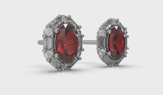Oval Ruby and Diamond Baguette Earrings