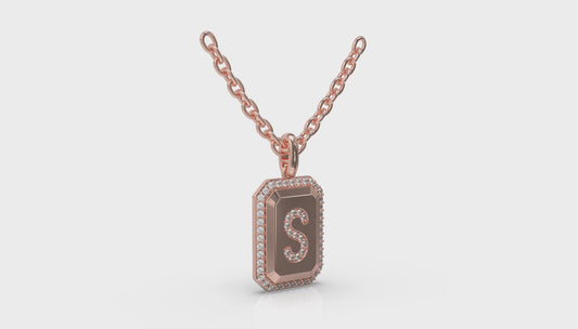 Diamond Medallion Alphabet Pendant Link Necklace, S