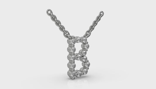 Diamond Alphabet Pendant Necklace, B