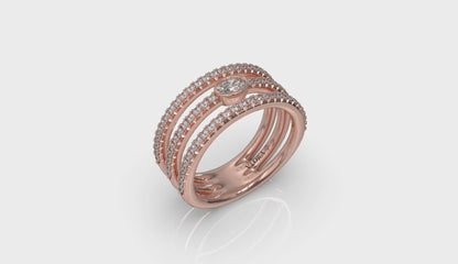Diamond Open Three Row and Oval Centerstone Ring