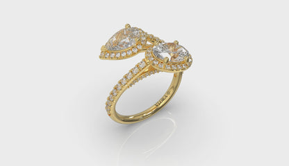 Oval and Pear Halo Toi et Moi Engagement Ring