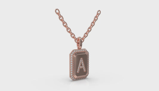 Diamond Medallion Alphabet Pendant Link Necklace, A