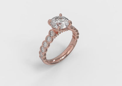Round Diamond Engagement Ring with Bezel-Set Diamond Band