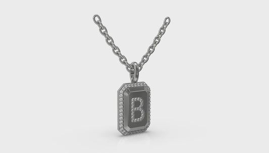 Diamond Medallion Alphabet Pendant Link Necklace, B