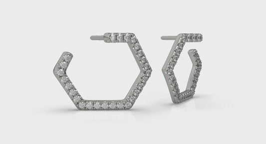Diamond Forward-Facing Honeycomb Open Hoop Earrings