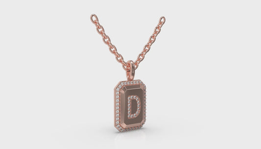 Diamond Medallion Alphabet Pendant Link Necklace, D