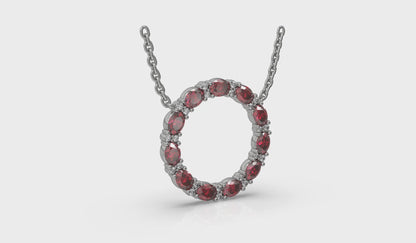 Oval Ruby and Diamond Open Circle Pendant Necklace