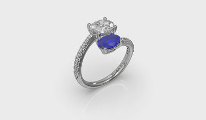 Kissing Diamond and Sapphire Engagement Ring
