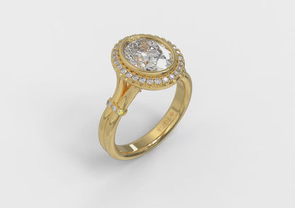 Diamond Accent Bezel Oval Halo Engagement Ring