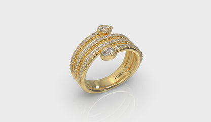 Diamond Three Row Diamond Pear Wrap Ring