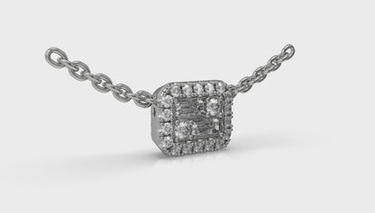 Diamond Baguette Halo Pendant Necklace